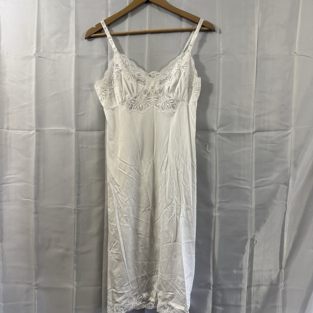 Vintage Shadowline Womens Nightgown Dress Sz 34 Tall White Sexy Lingerie Lace